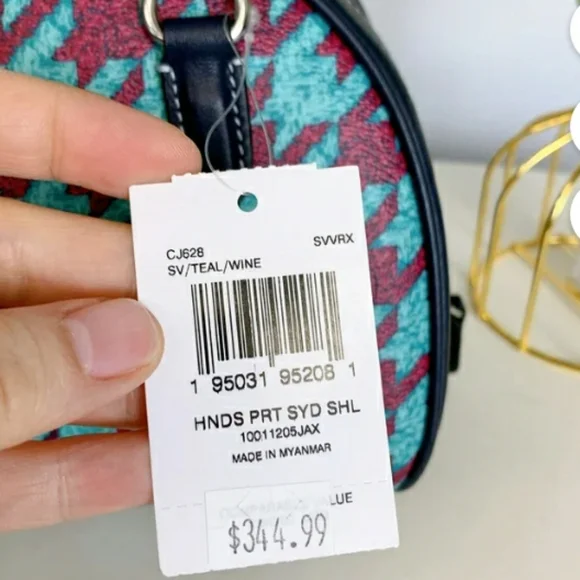 NWT COACH SYDNEY SATCHEL with HOUNDSTOOTH DESIGN CJ628 - Picture 5 of 13